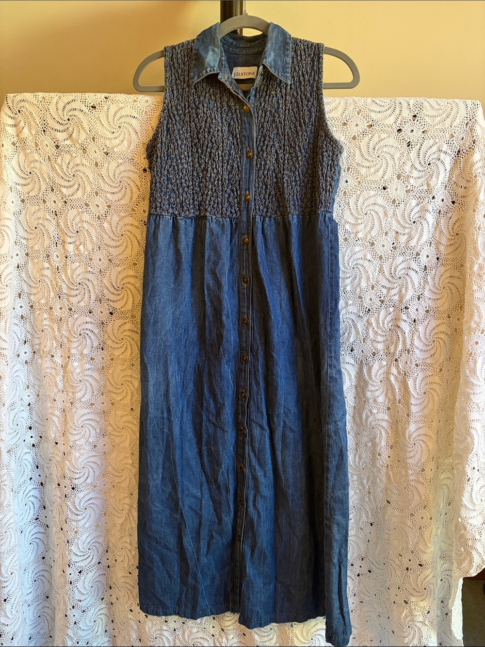 Vintage JD Stone Sleeveless Denim Maxi Dress -